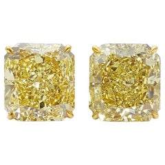 Pendientes de oro amarillo de 18 quilates con diamante radiante amarillo fantasía de 8,20 quilates certificado por GIA
