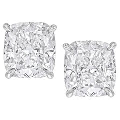 GIA Certified 8.21 Carat Cushion Diamond Studs E/F Color