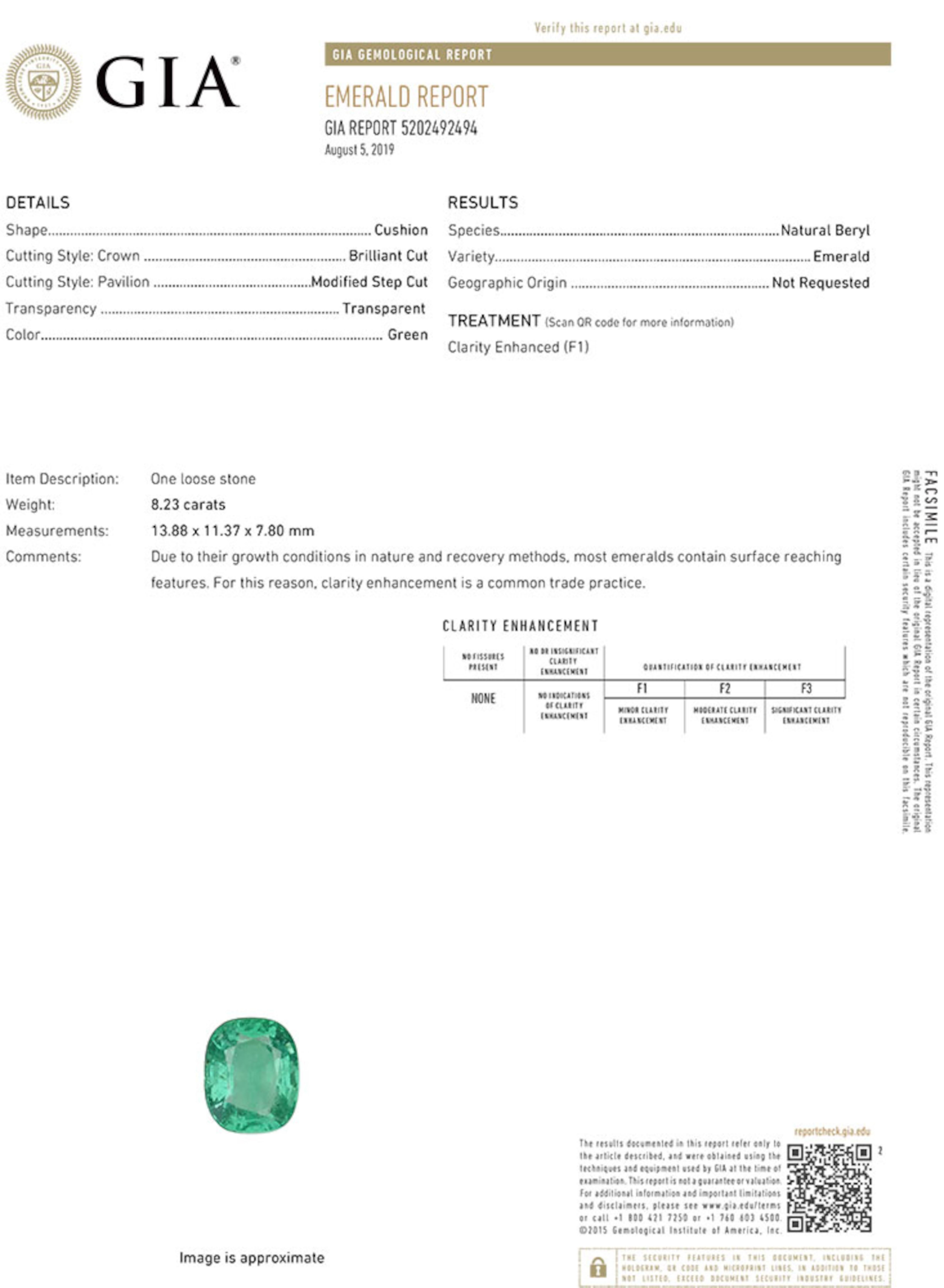 GIA Certified 8.23 Ct. Minor Oil Emerald Diamond Ring In New Condition For Sale In Chicago, IL