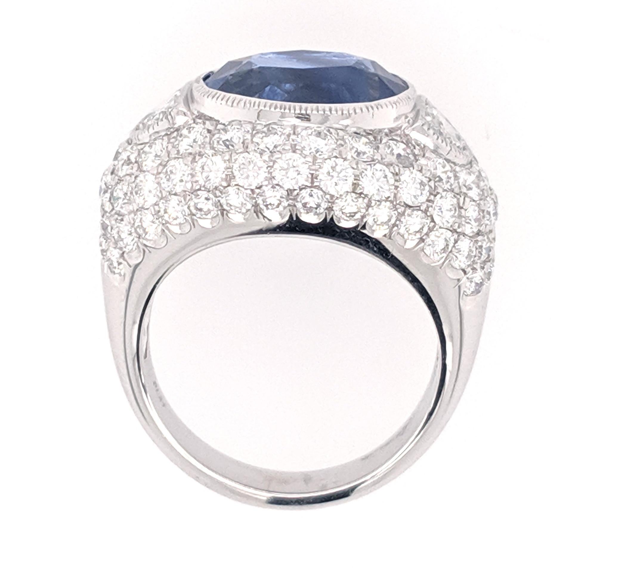 GIA Certified 8.23 Carat Sapphire Diamond Domed Cocktail Ring In New Condition For Sale In Greenville, DE