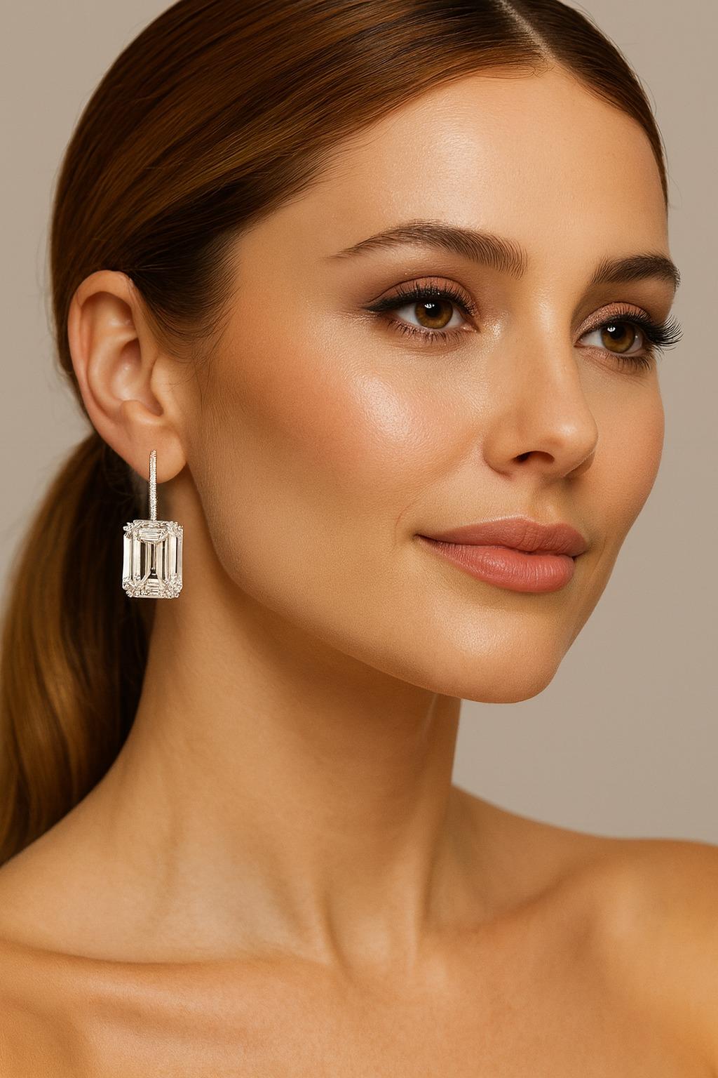 GIA-zertifizierte 8,25 Karat Diamanttropfenohrringe mit Smaragdschliff aus Platin im Angebot 2