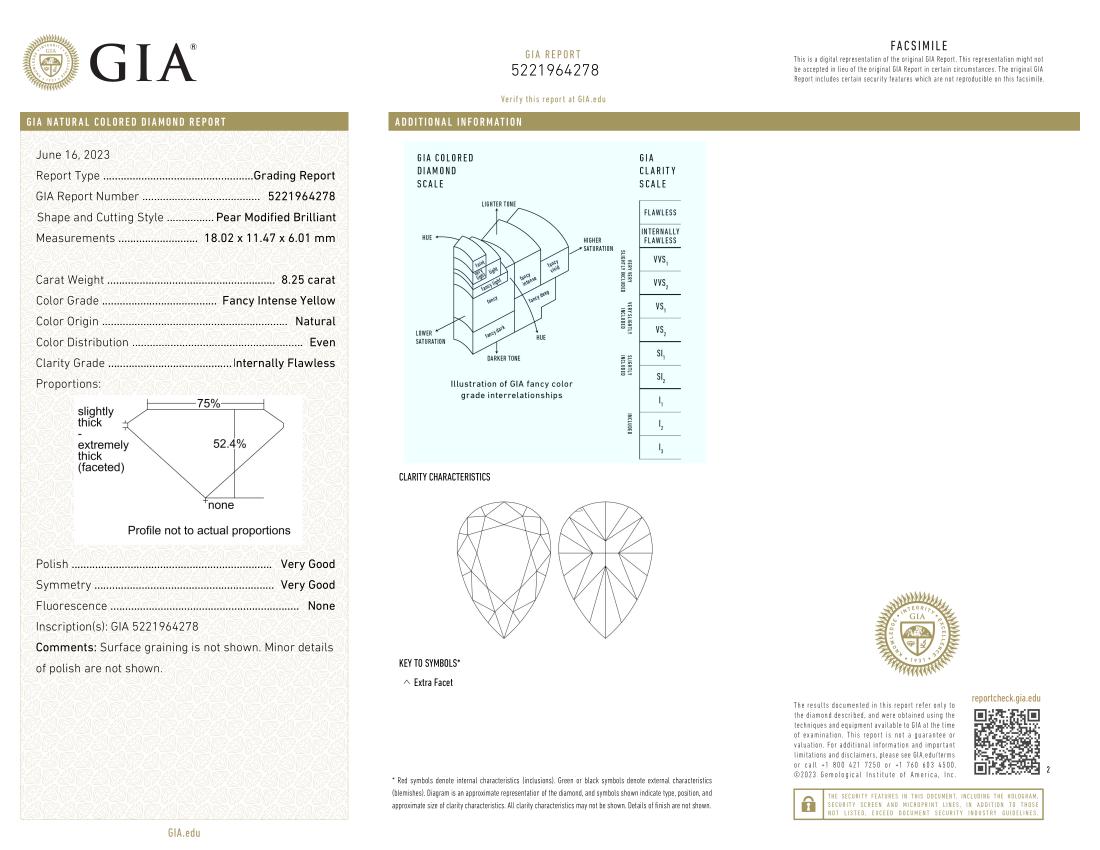 Bague solitaire de fantaisie en diamant jaune intense de 8.25 carats certifié GIA Neuf - En vente à Rome, IT