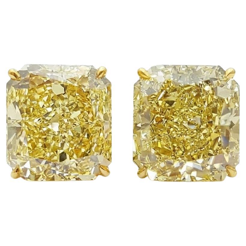 GIA zertifiziert 8,25 Karat Fancy Yellow Radiant Diamant 18K Gelbgold Ohrstecker im Angebot