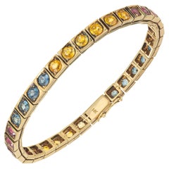 Gelbgold-Tennisarmband mit Scharnier, GIA-zertifizierter 8,25 Karat runder Rubin-Saphir