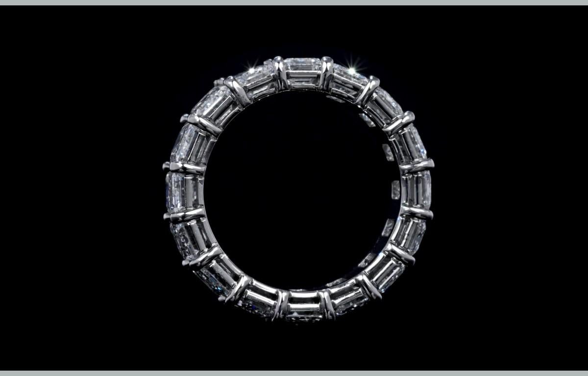 GIA Certified 8.25 CTW. Emerald Cut Diamond Eternity Band in Platinum In New Condition For Sale In San Francisco, CA