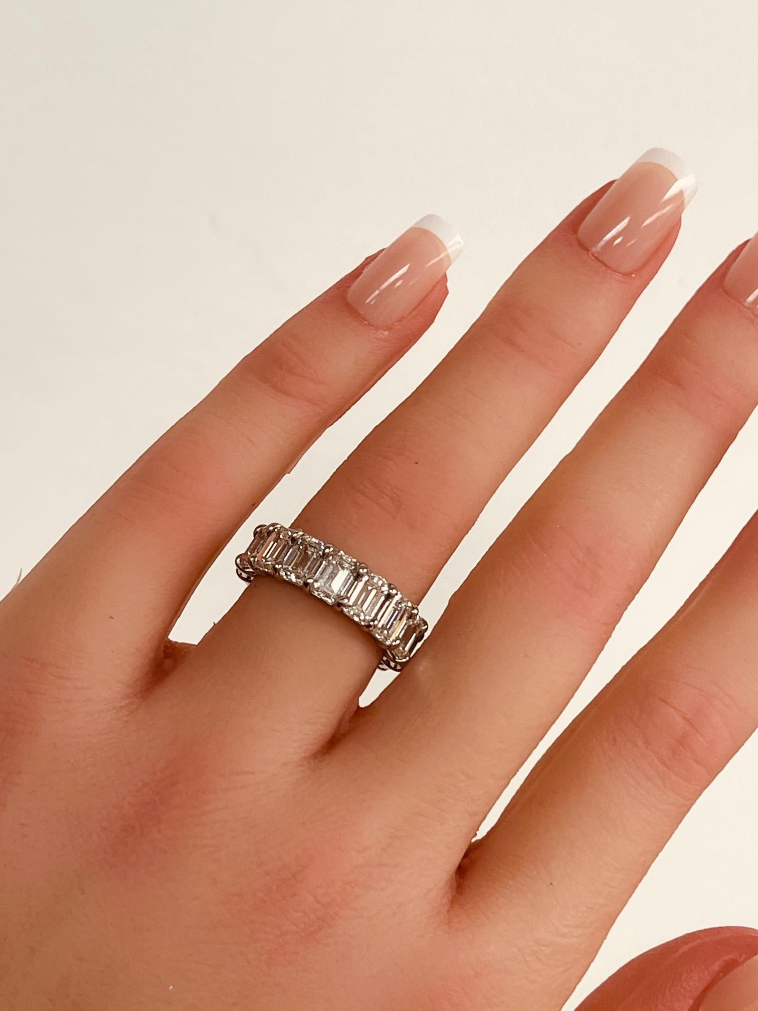 GIA Certified 8.25 CTW. Emerald Cut Diamond Eternity Band in Platinum For Sale 2
