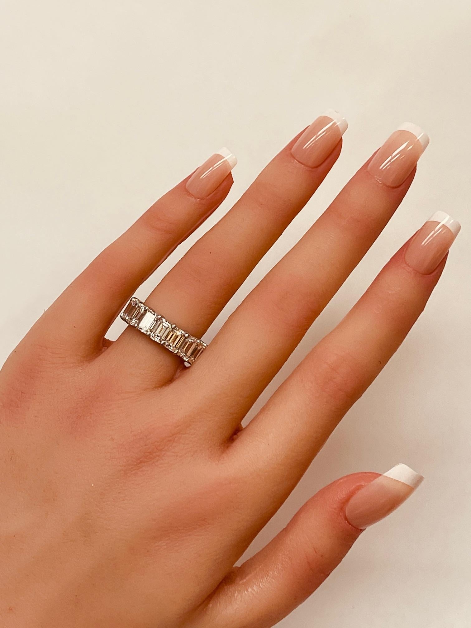 GIA Certified 8.25 CTW. Emerald Cut Diamond Eternity Band in Platinum For Sale 3