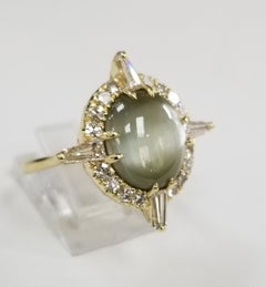 GIA Certified 8.25 Carat "Cats-Eye" Chrysoberyl in 18 Karat Gold with Diamonds