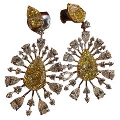 GIA Certified 8.27 carat Yellow White Diamond Earrings