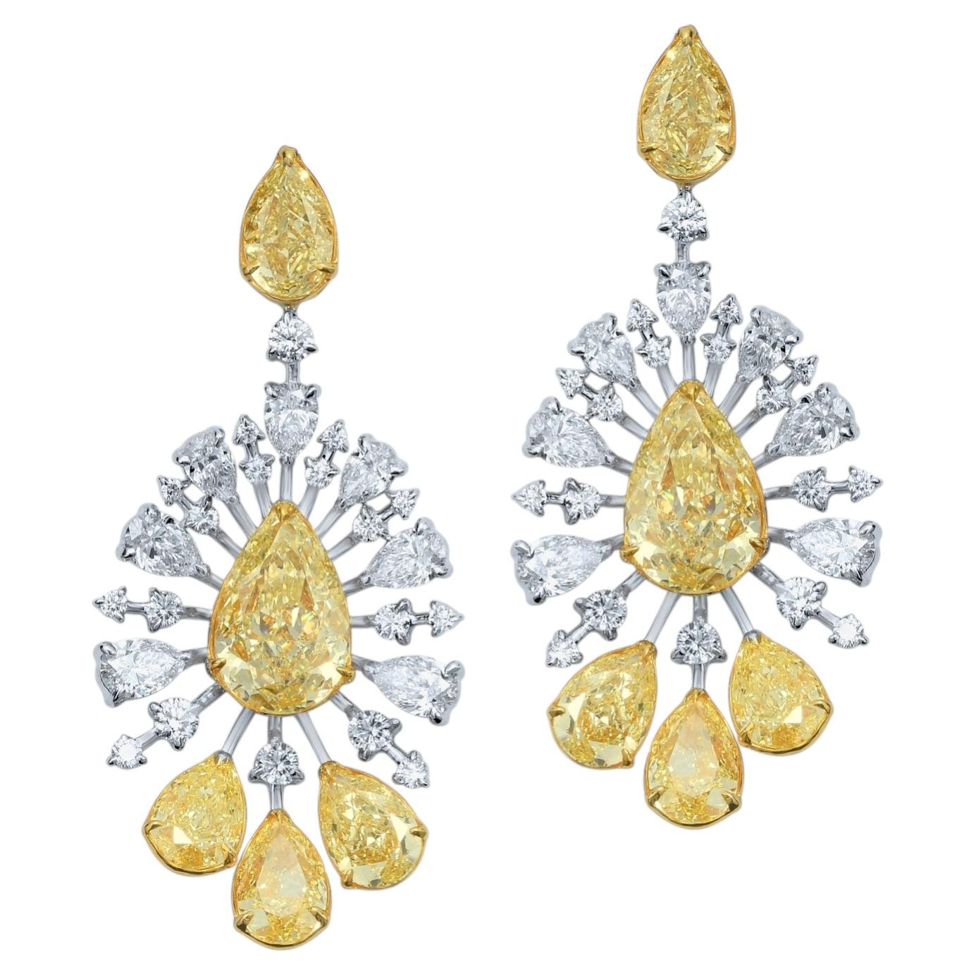 GIA Certified 8.27 carat Yellow White Diamond Earrings For Sale