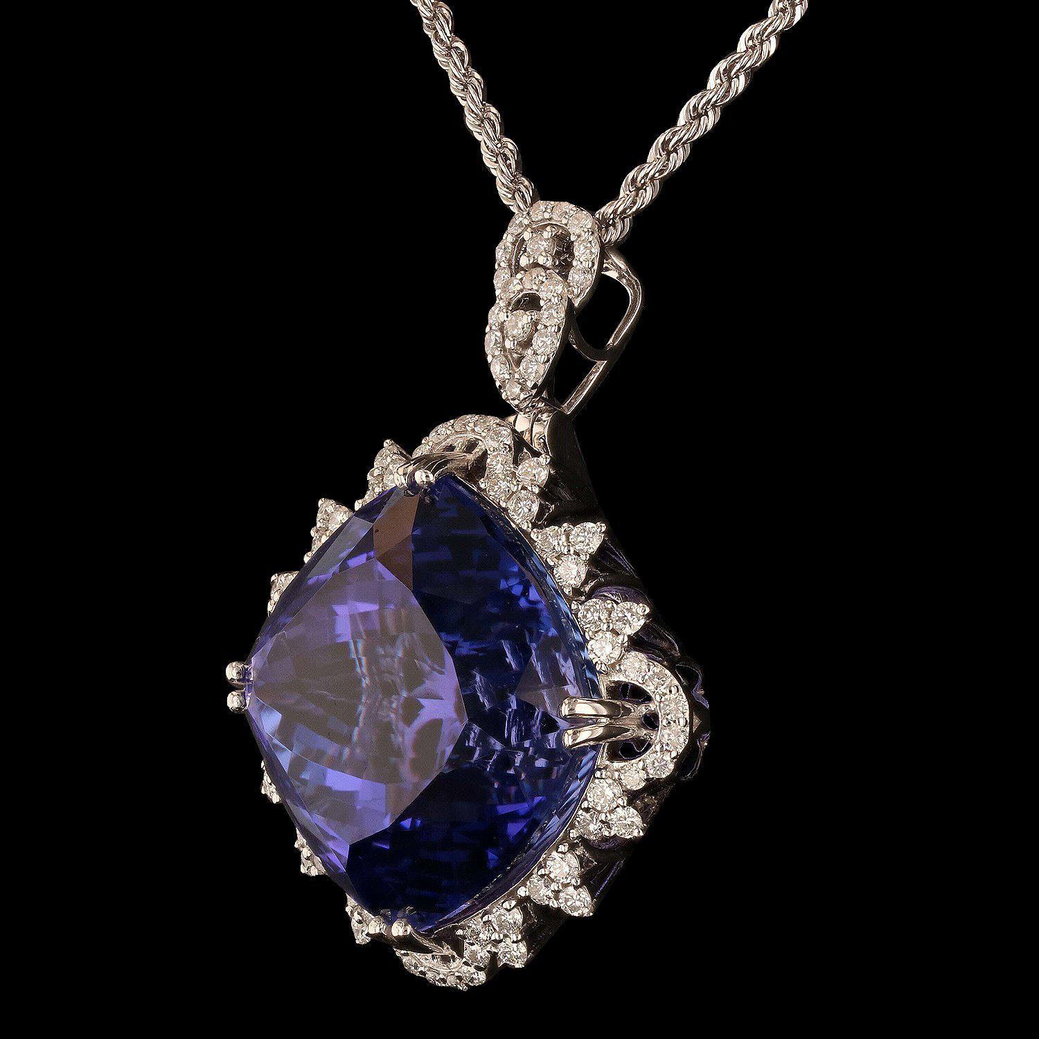 Cushion Cut GIA Certified 82.87 Carat Tanzanite Pendant Necklace For Sale