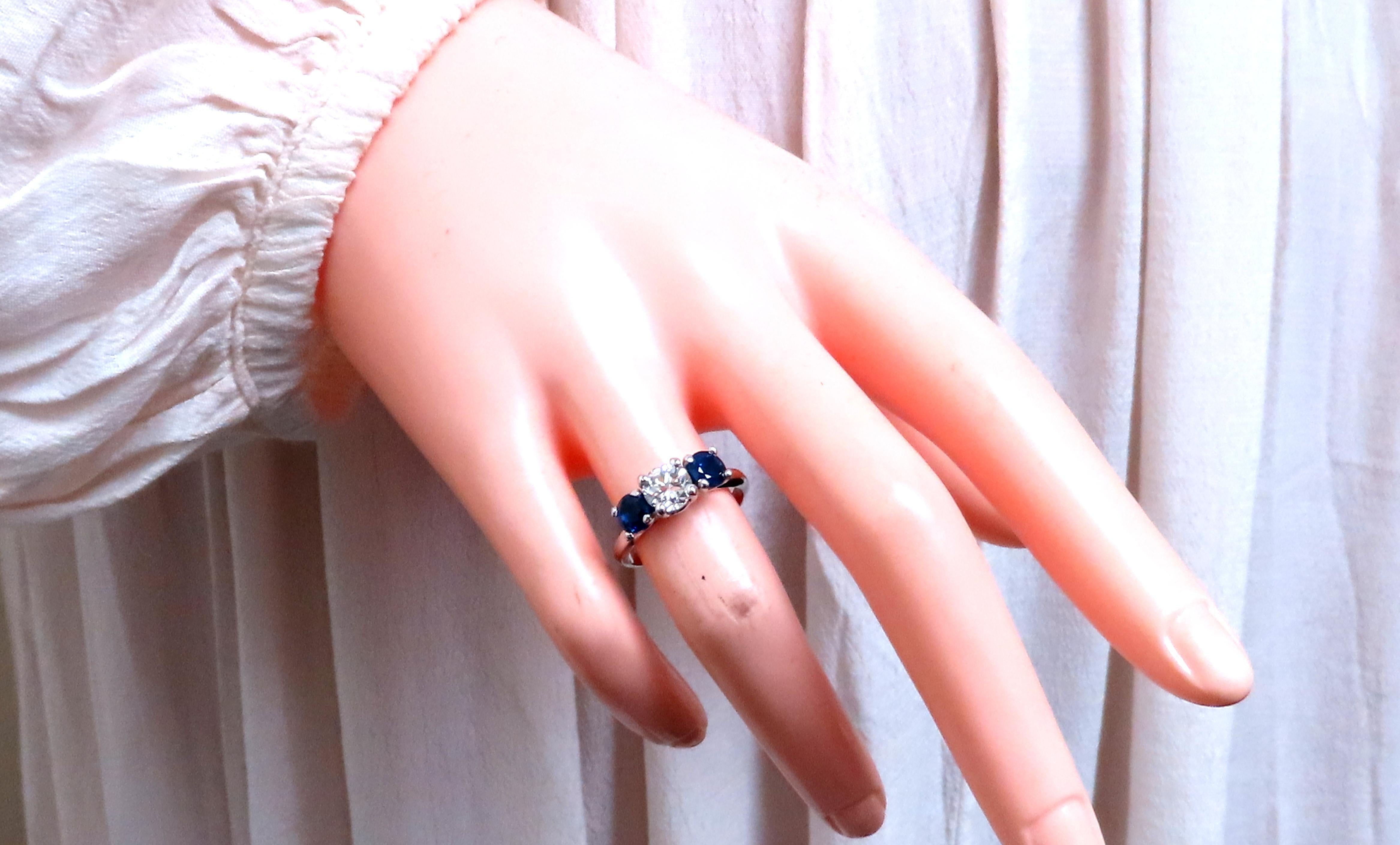 GIA Certificado .82ct Zafiro Diamante Natural Anillo de Tres Piedras 14kt 54417 Corte redondo en venta