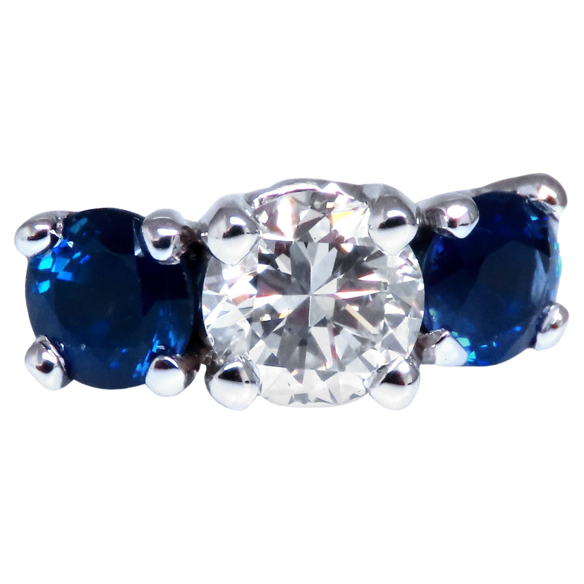 GIA Certified .82ct Natural Diamond Sapphire Three Stone Ring 14kt 54417* For Sale