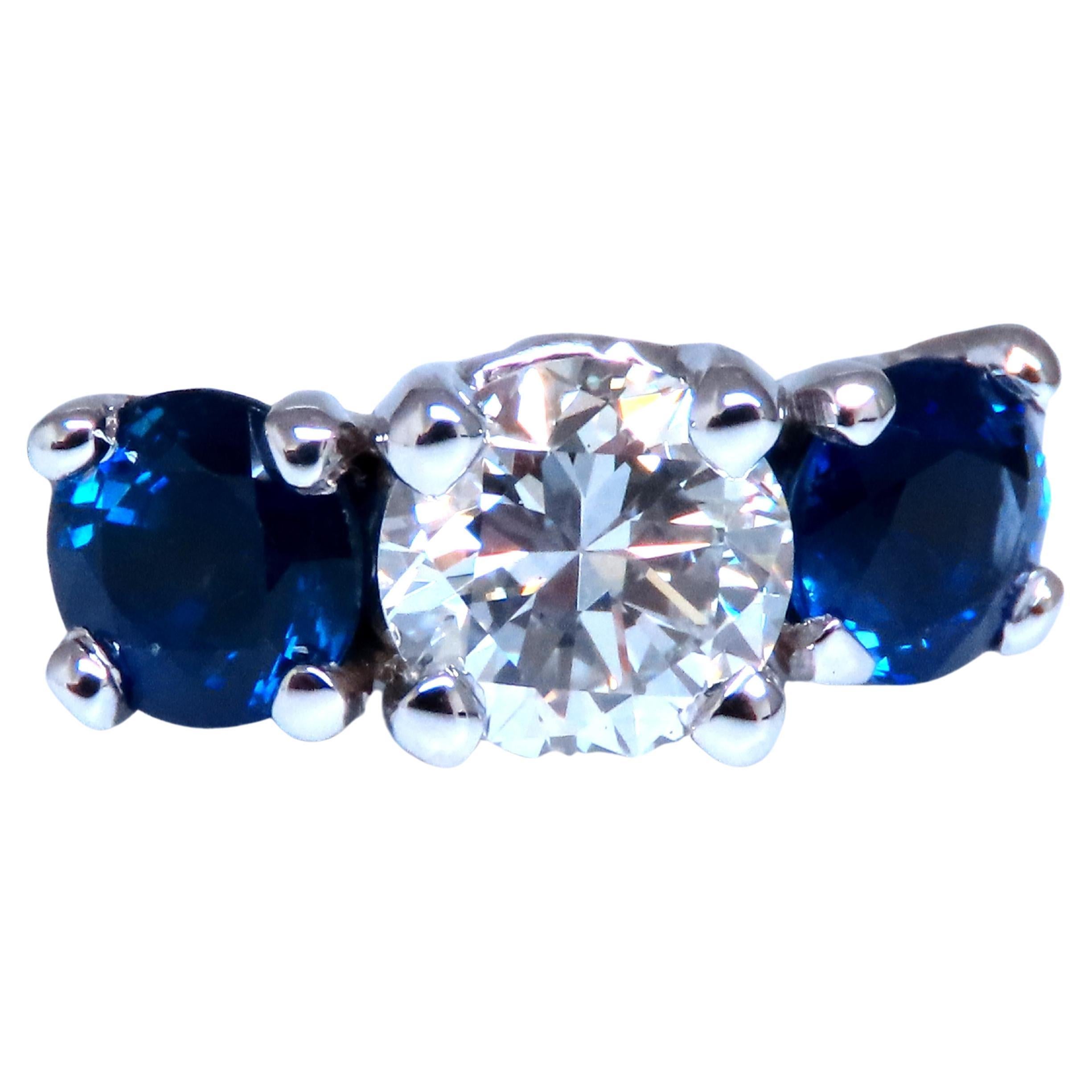 GIA Certificado .82ct Zafiro Diamante Natural Anillo de Tres Piedras 14kt 54417 en venta