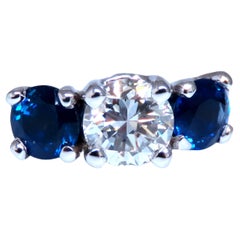 Anello a tre pietre con zaffiro e diamante naturale certificato GIA .82ct 14kt 54417