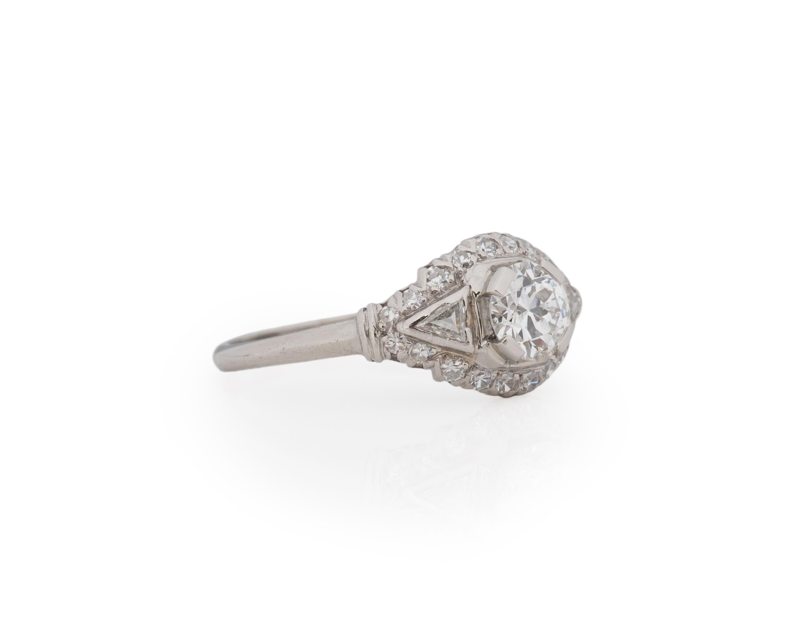 Ring Size: 9.5
Metal Type: Platinum [Hallmarked, and Tested]
Weight: 4.0 grams

Diamond Details:
GIA REPORT #: 5222455946
Weight: .83ct
Cut: Old European brilliant
Color: F
Clarity: SI2
Measurements: 6.21mm x 6.11mm x 3.68mm

Finger to Top of Stone