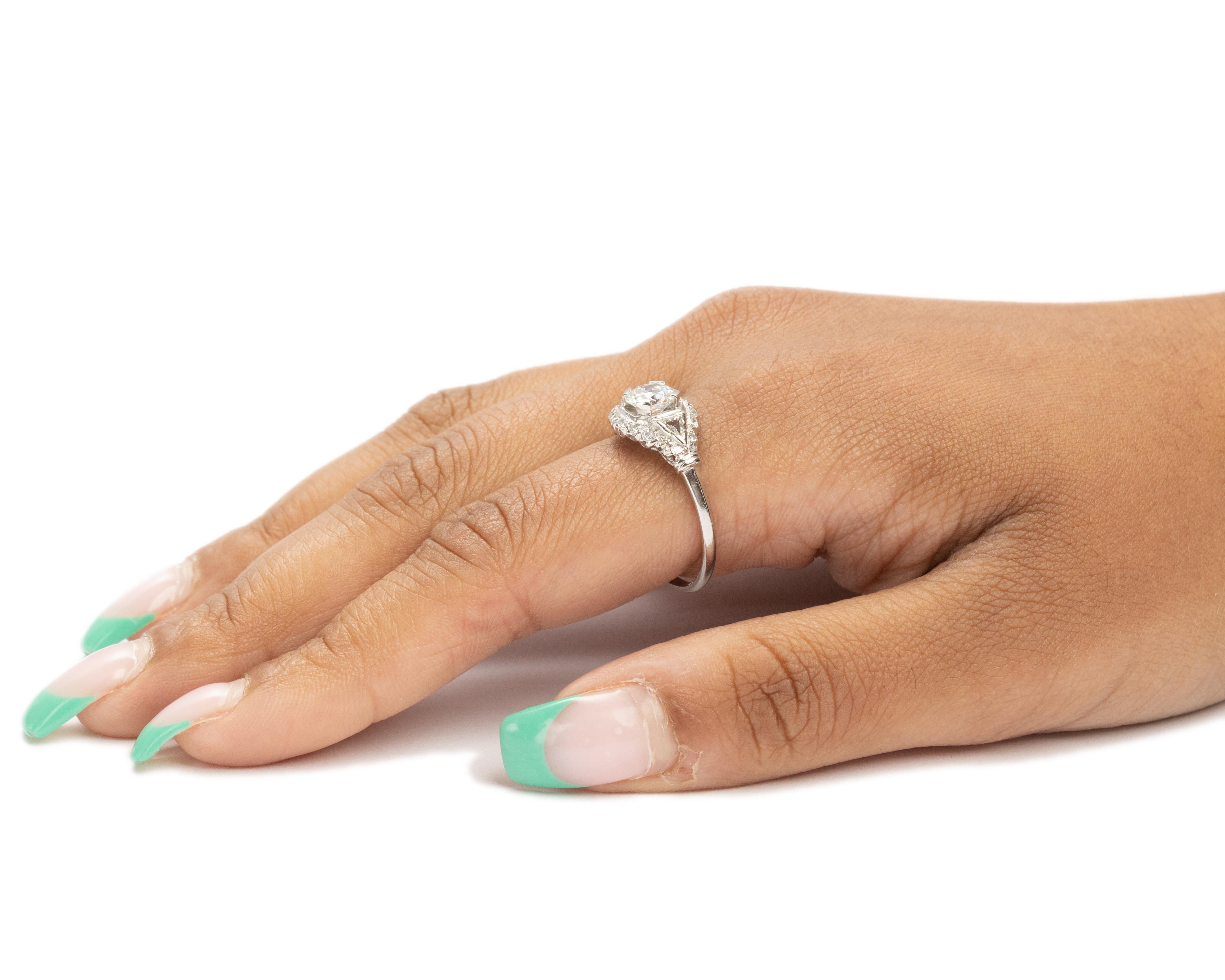 GIA Certified .83 Carat Art Deco Diamond Platinum Engagement Ring For Sale 2