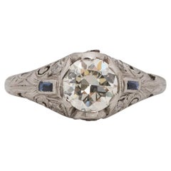 GIA Certified .83 Carat Art Deco Diamond Platinum Engagement Ring