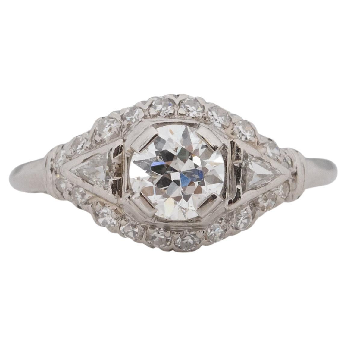 GIA Certified .83 Carat Art Deco Diamond Platinum Engagement Ring For Sale