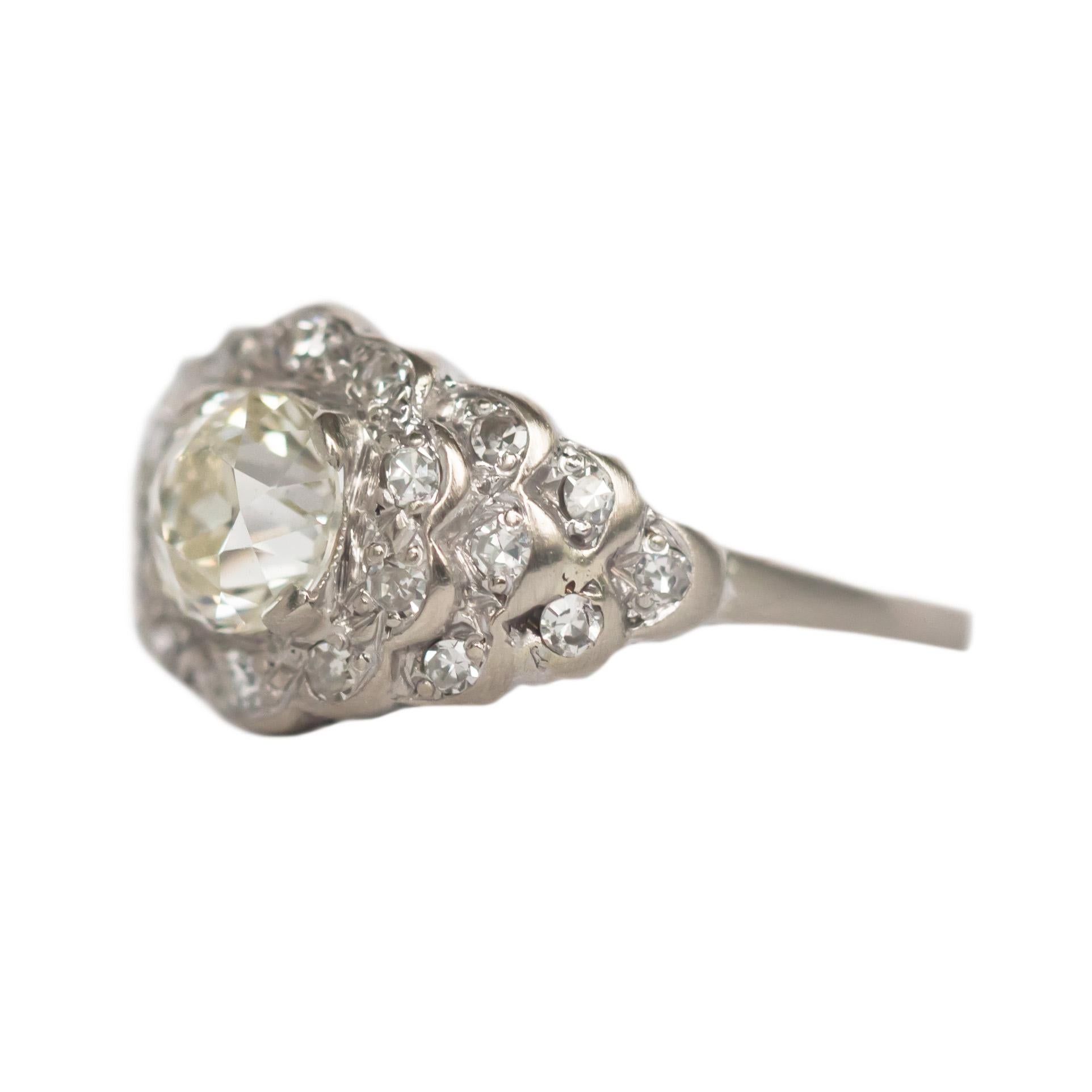 Ring Size: 5.75
Metal Type: Platinum Head and 14 karat Gold Shank [Hallmarked, and Tested]
Weight:  3.4 grams

Center Diamond Details:
GIA REPORT #2205761672
Weight: .83 carat
Cut: Old European Brilliant
Color: L
Clarity: VVS2

Side Diamond