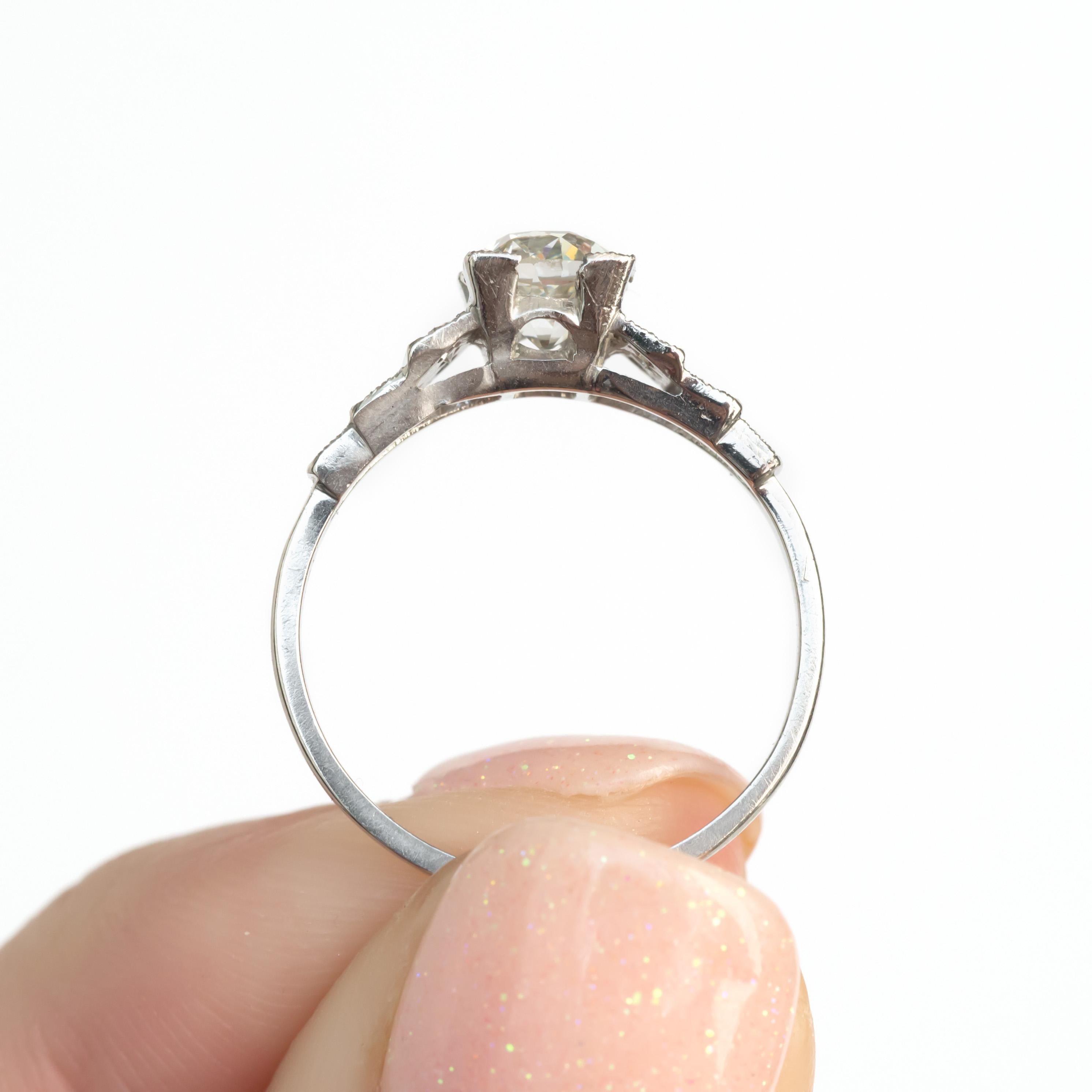 Art Deco GIA Certified .83 Carat Diamond Platinum Engagement Ring  For Sale