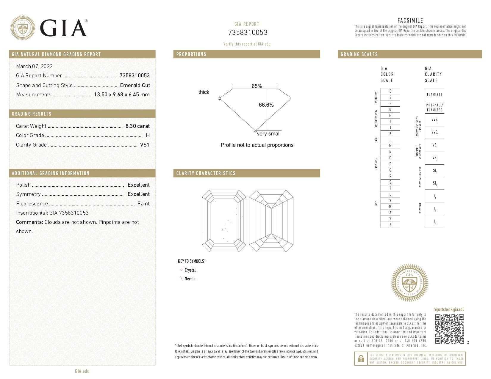 Taglio smeraldo Anello di fidanzamento con diamante smeraldo da 8 carati certificato GIA in vendita