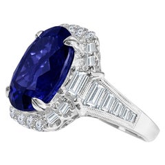 GIA Certified 8.30 Carat Oval Cut Blue-Violet Tanzanite and Diamond Ring ref537