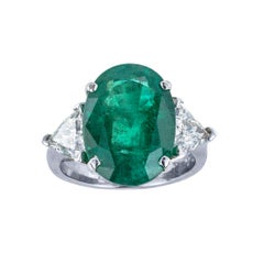 GIA Certified 8.32 Carat Emerald Diamond Three Stone White Gold Ring