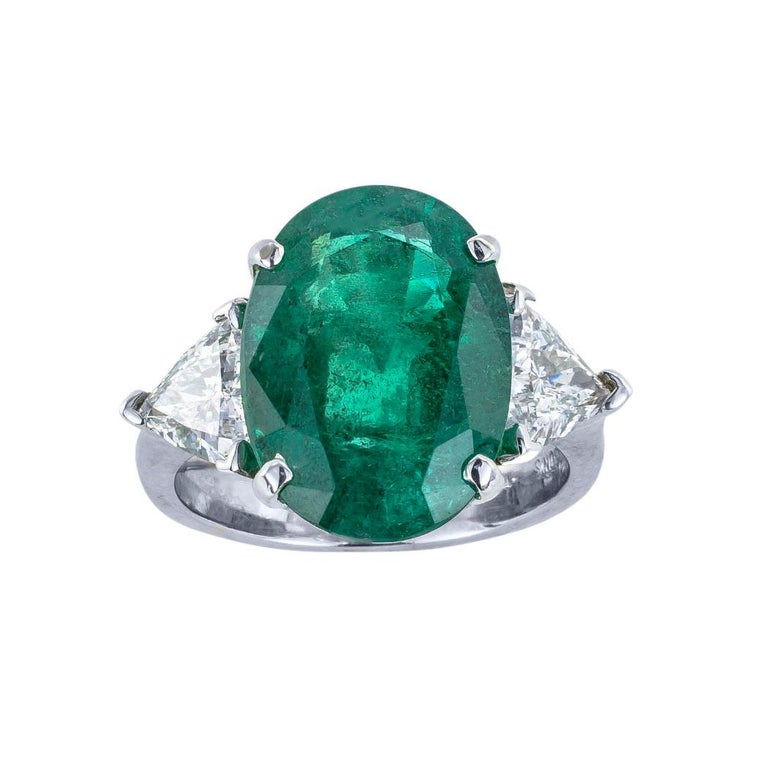 GIA Certified 8.32 Carat Emerald Diamond Three Stone White Gold Ring at ...