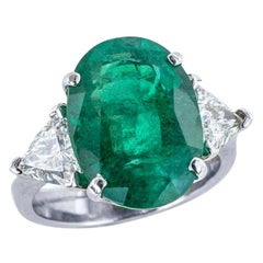 GIA Certified 8.32 Carat Emerald Diamond Three Stone White Gold Ring