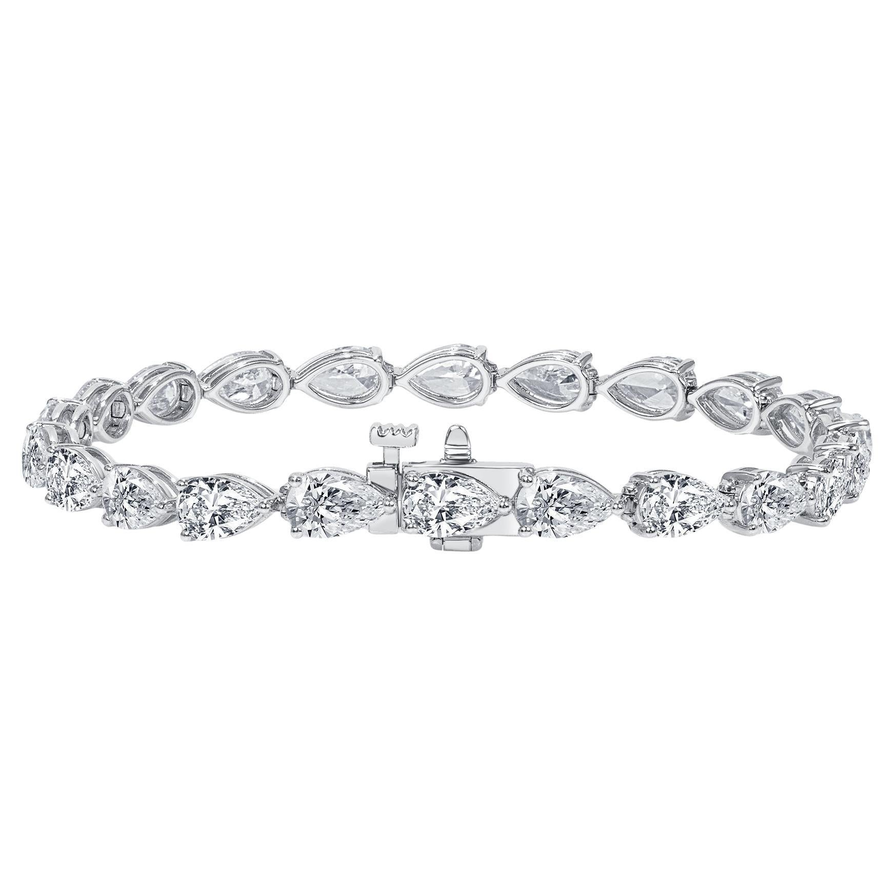 GIA Certified 8.34CTW Pear Cut Diamond Tennis Bracelet in 14K White Gold For Sale