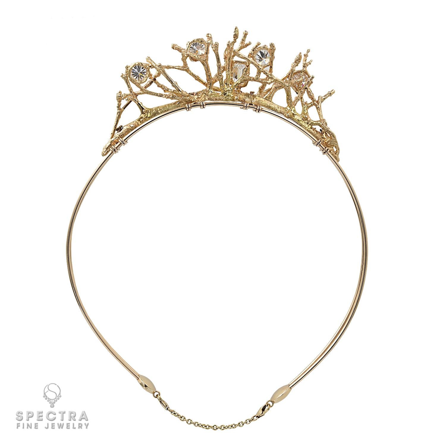 Contemporary GIA Certified 8.35 Carat Diamond Gold 'Twig' Tiara / Choker Necklace For Sale