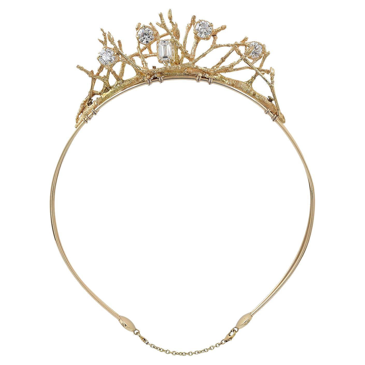 GIA-zertifizierte 8,35 Karat Diamant Gold 'Zweig' Tiara / Choker-Halskette