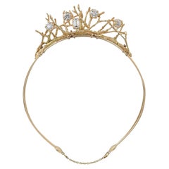 GIA-zertifizierte 8,35 Karat Diamant Gold 'Zweig' Tiara / Choker-Halskette