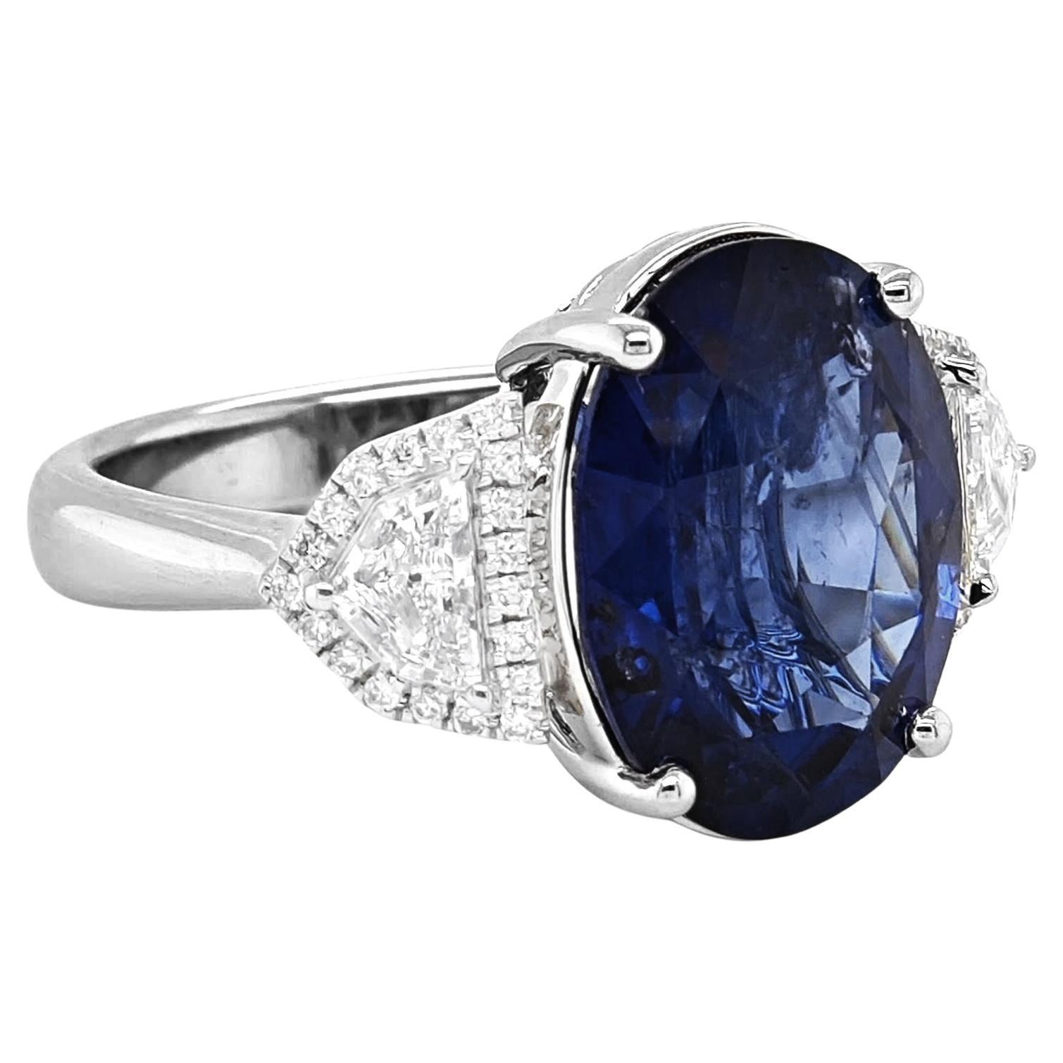 GIA Certified 8.35 Carat Sapphire and White Diamond White Gold Ring