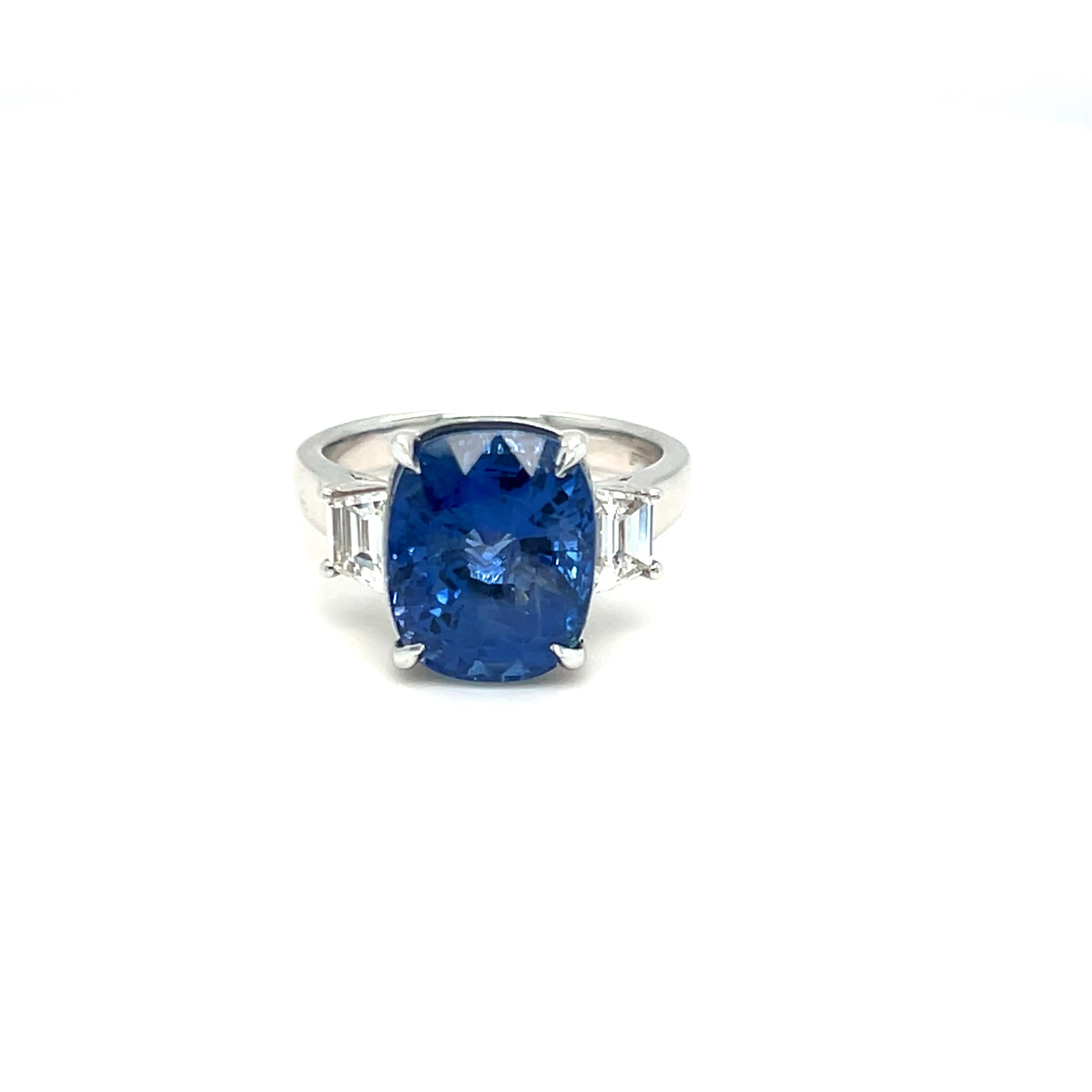 Artisan GIA Certified 8.38 Carat Cushion Cut No Heat Sapphire Diamond Engagement Ring For Sale