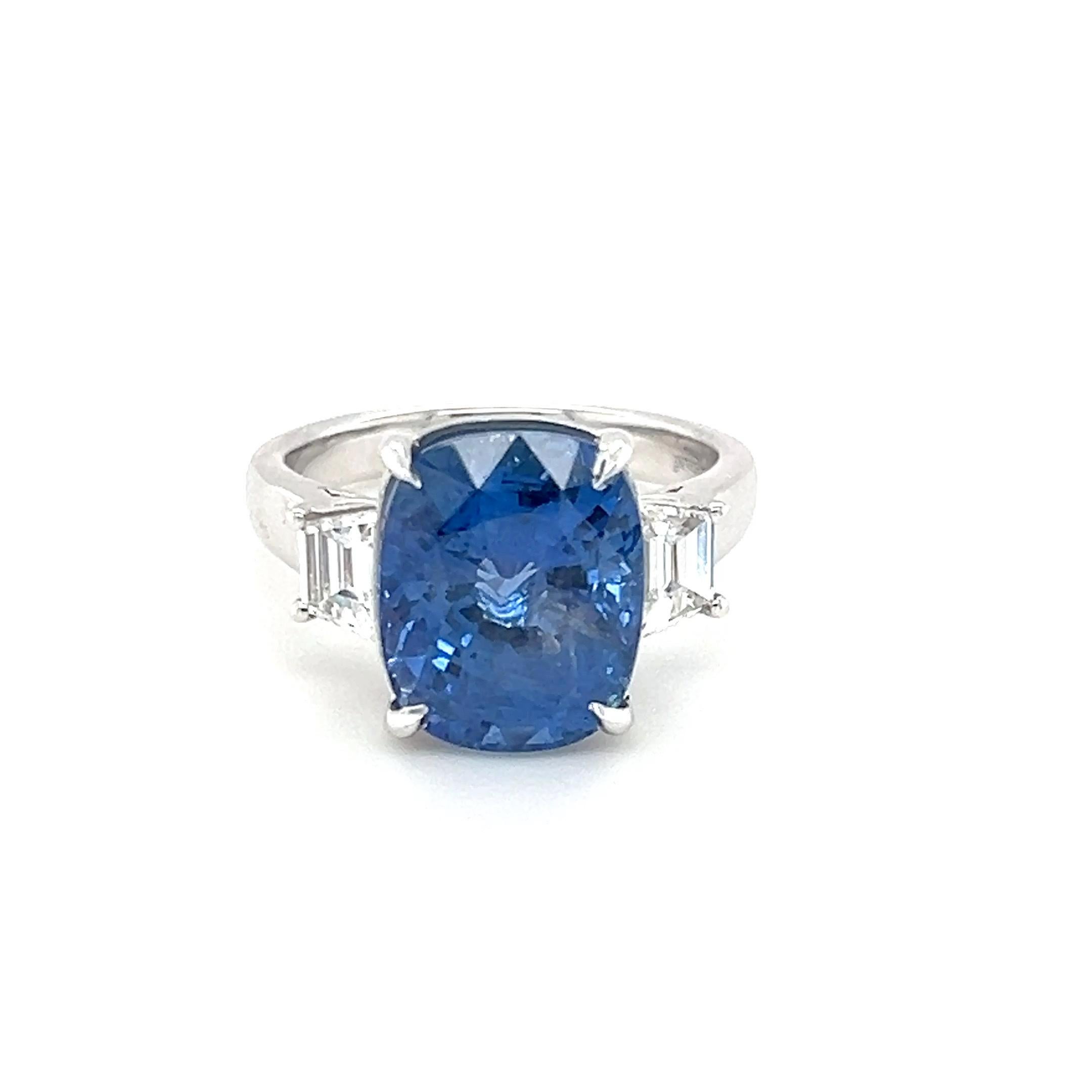 GIA Certified 8.38 Carat Cushion Cut No Heat Sapphire Diamond Engagement Ring For Sale 1