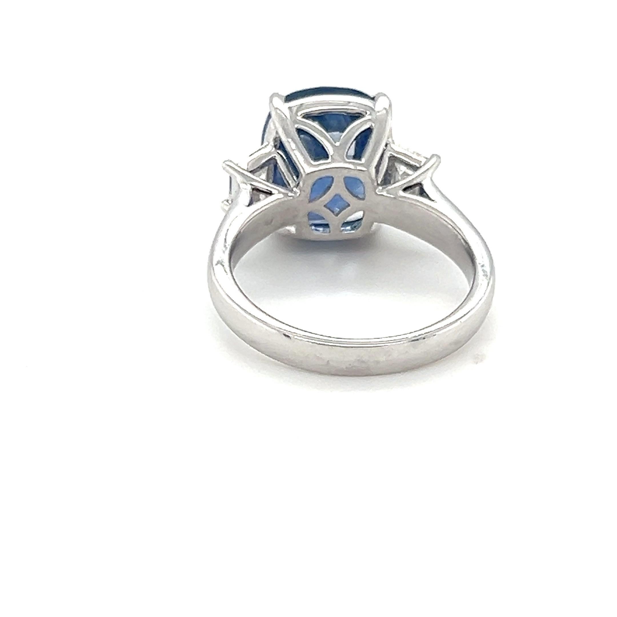 GIA Certified 8.38 Carat Cushion Cut No Heat Sapphire Diamond Engagement Ring For Sale 3