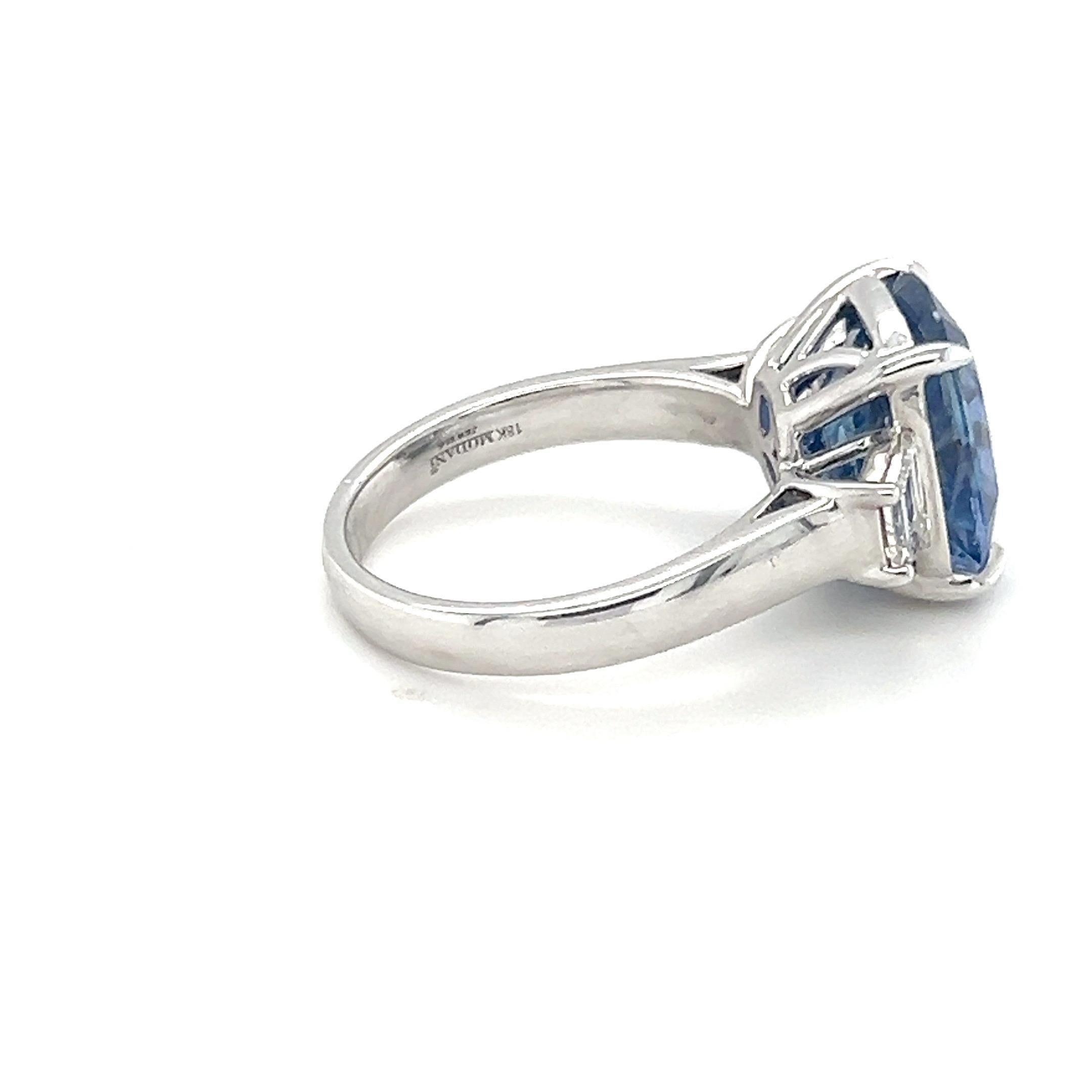 GIA Certified 8.38 Carat Cushion Cut No Heat Sapphire Diamond Engagement Ring For Sale 4