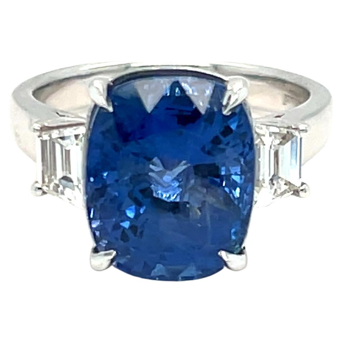GIA Certified 8.38 Carat Cushion Cut No Heat Sapphire Diamond Engagement Ring For Sale