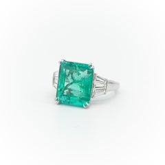 GIA Certified 8.38 Carat Octagonal Colombian Emerald & Diamond Cocktail Ring