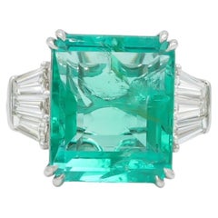 GIA Certified 8.38 Carat Octagonal Colombian Emerald & Diamond Cocktail Ring