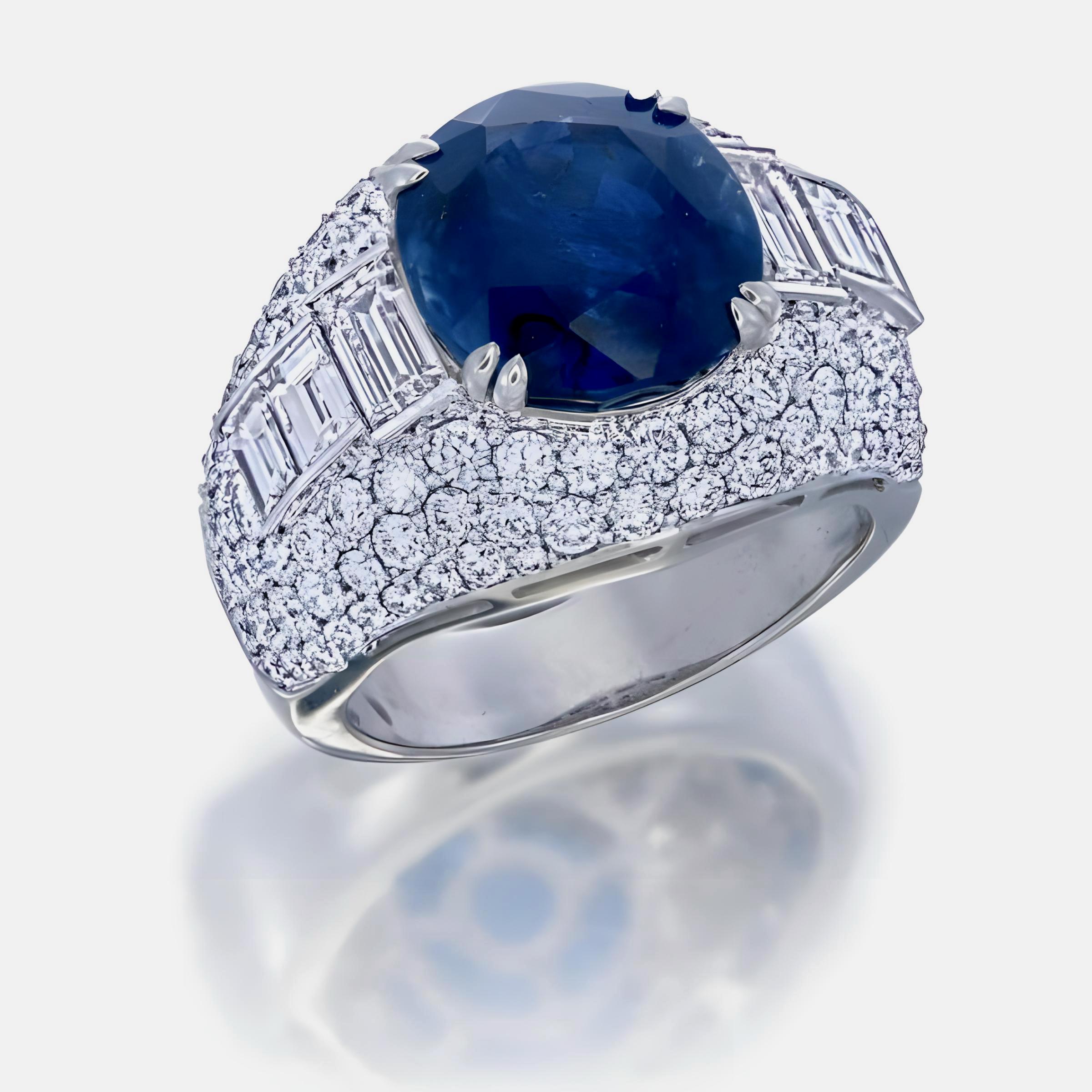 GIA Certified 8.38 Ct. Sri Lanka Heated Oval Cut Blue Sapphire Ring in 18K W/G In New Condition For Sale In Bangkok, TH