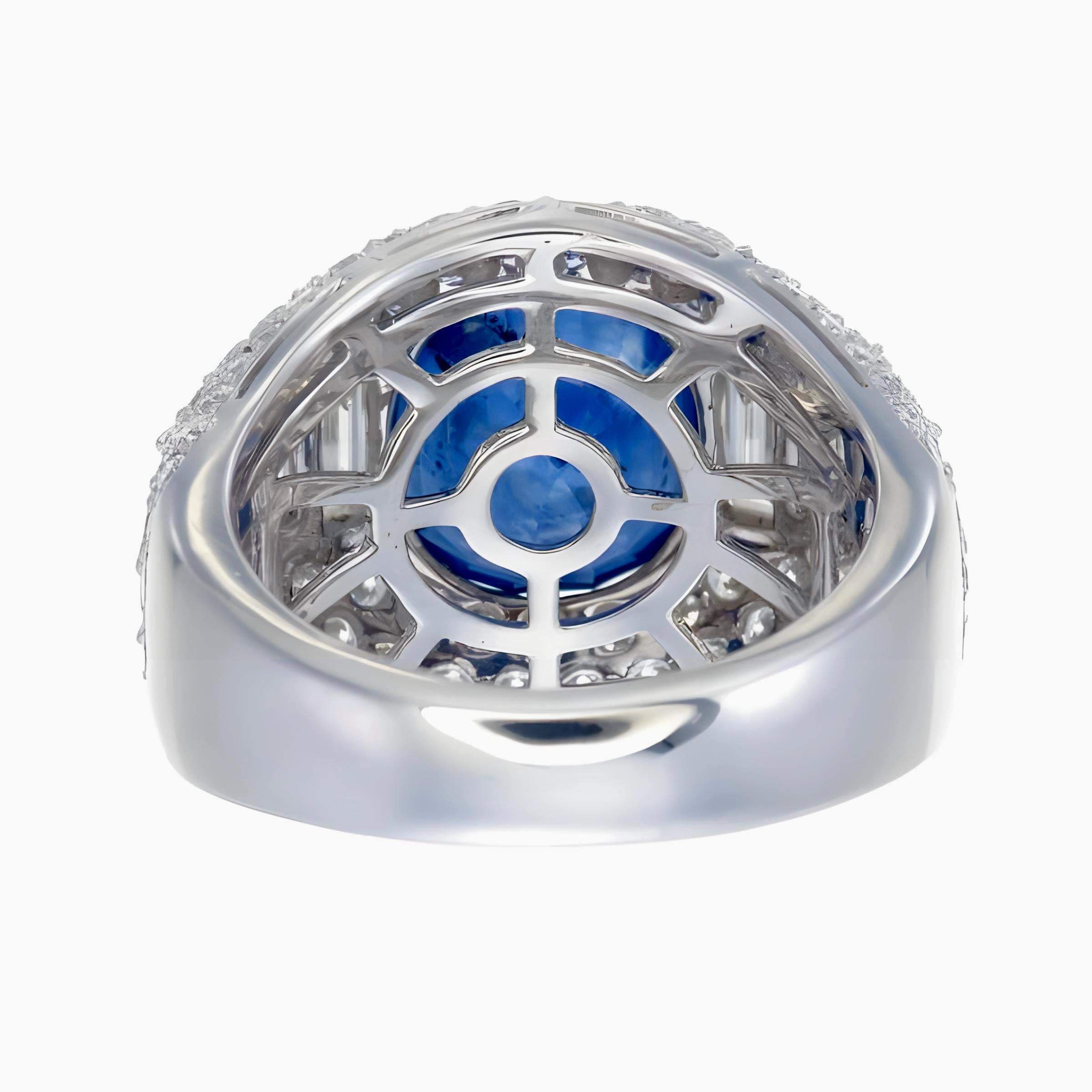 Women's or Men's GIA Certified 8.38 Ct. Sri Lanka Heated Oval Cut Blue Sapphire Ring in 18K W/G For Sale