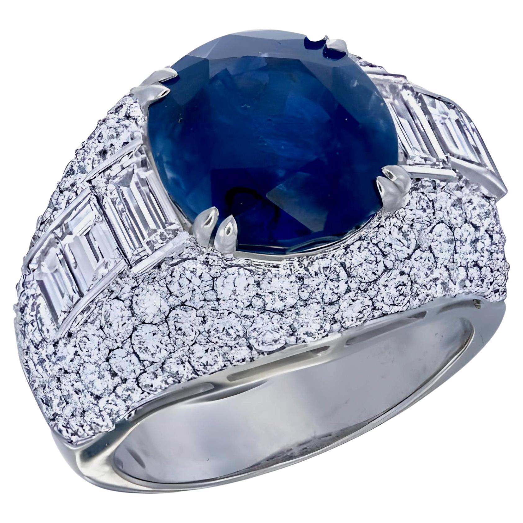 GIA Certified 8.38 Ct. Sri Lanka Heated Oval Cut Blue Sapphire Ring in 18K W/G