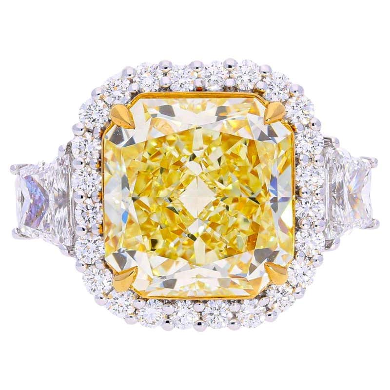 GIA Certified 3.64 Carats Radiant Cut Yellow Diamond Halo Engagement ...