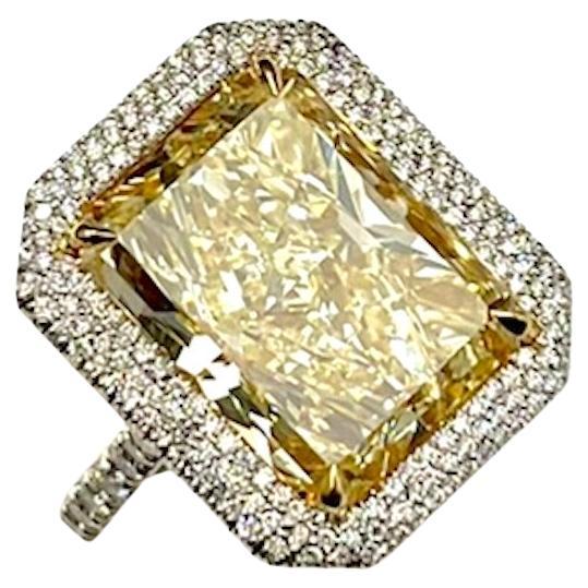 GIA Certified 8.39Ct Radiant Cut Diamond, Natural Fancy Yellow-VS1 Ring For Sale