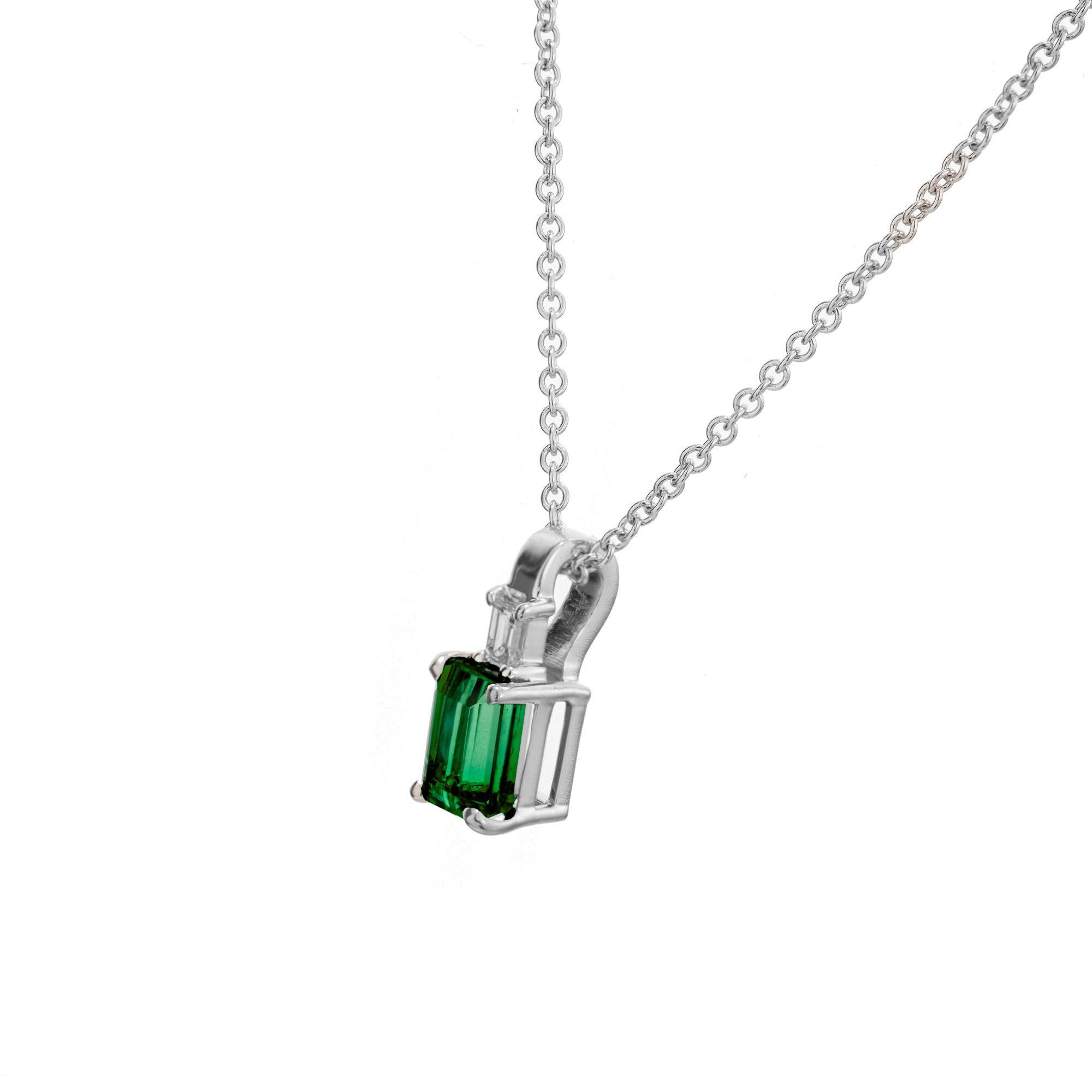Octagon Cut GIA Certified .84 Carat Emerald Diamond White Gold Pendant Necklace  For Sale
