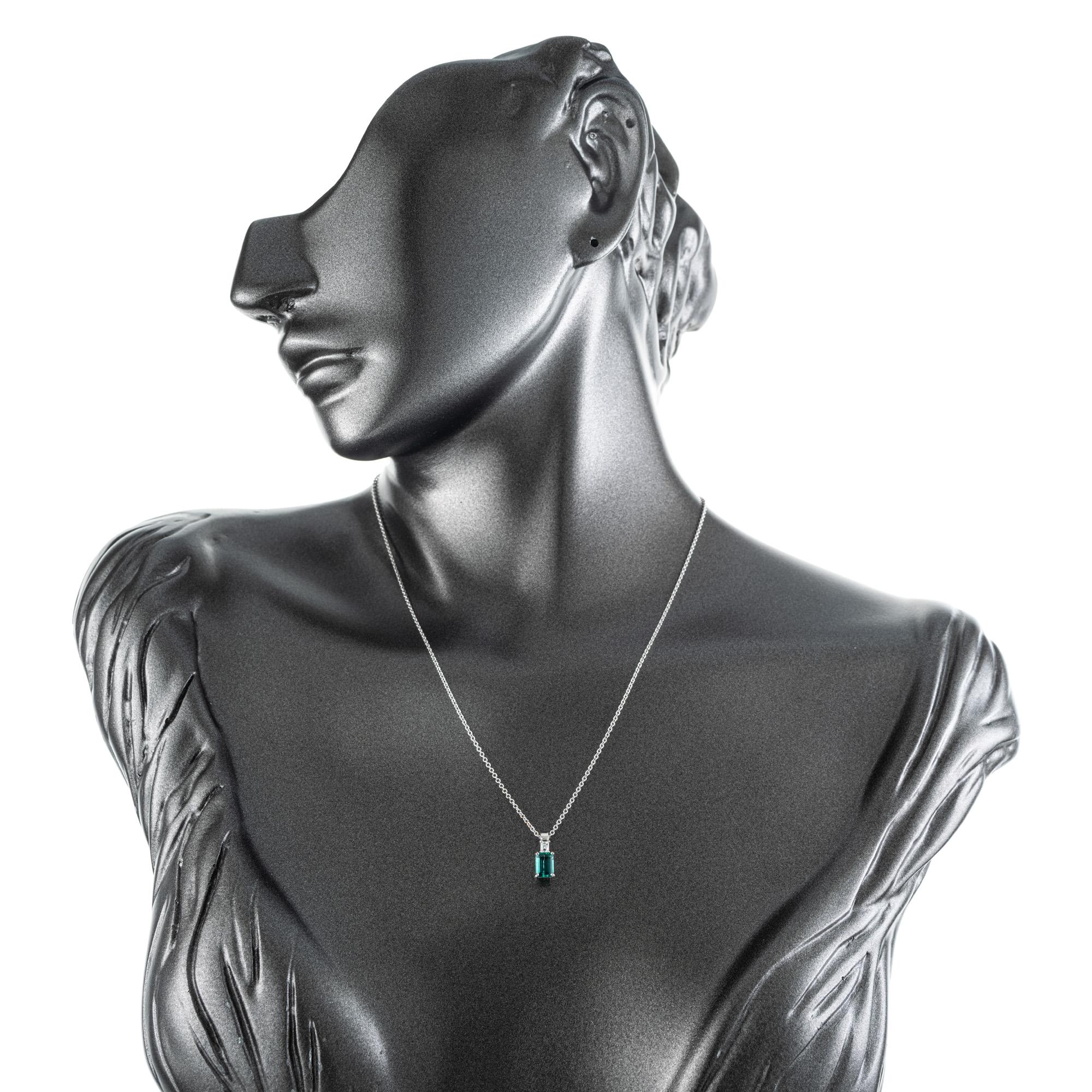Women's GIA Certified .84 Carat Emerald Diamond White Gold Pendant Necklace  For Sale