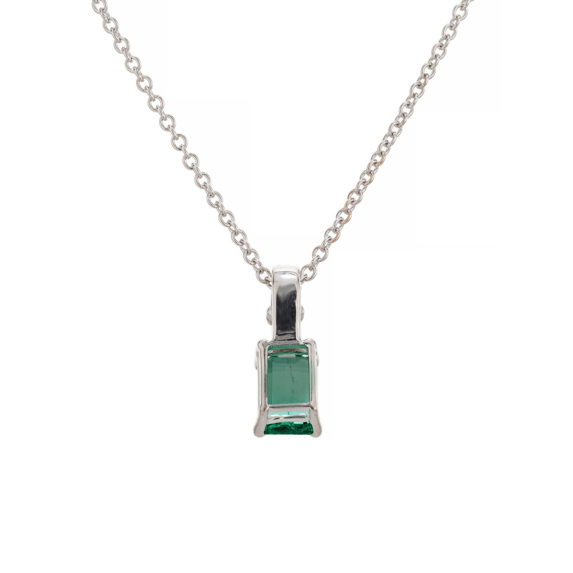 GIA Certified .84 Carat Emerald Diamond White Gold Pendant Necklace  For Sale 1
